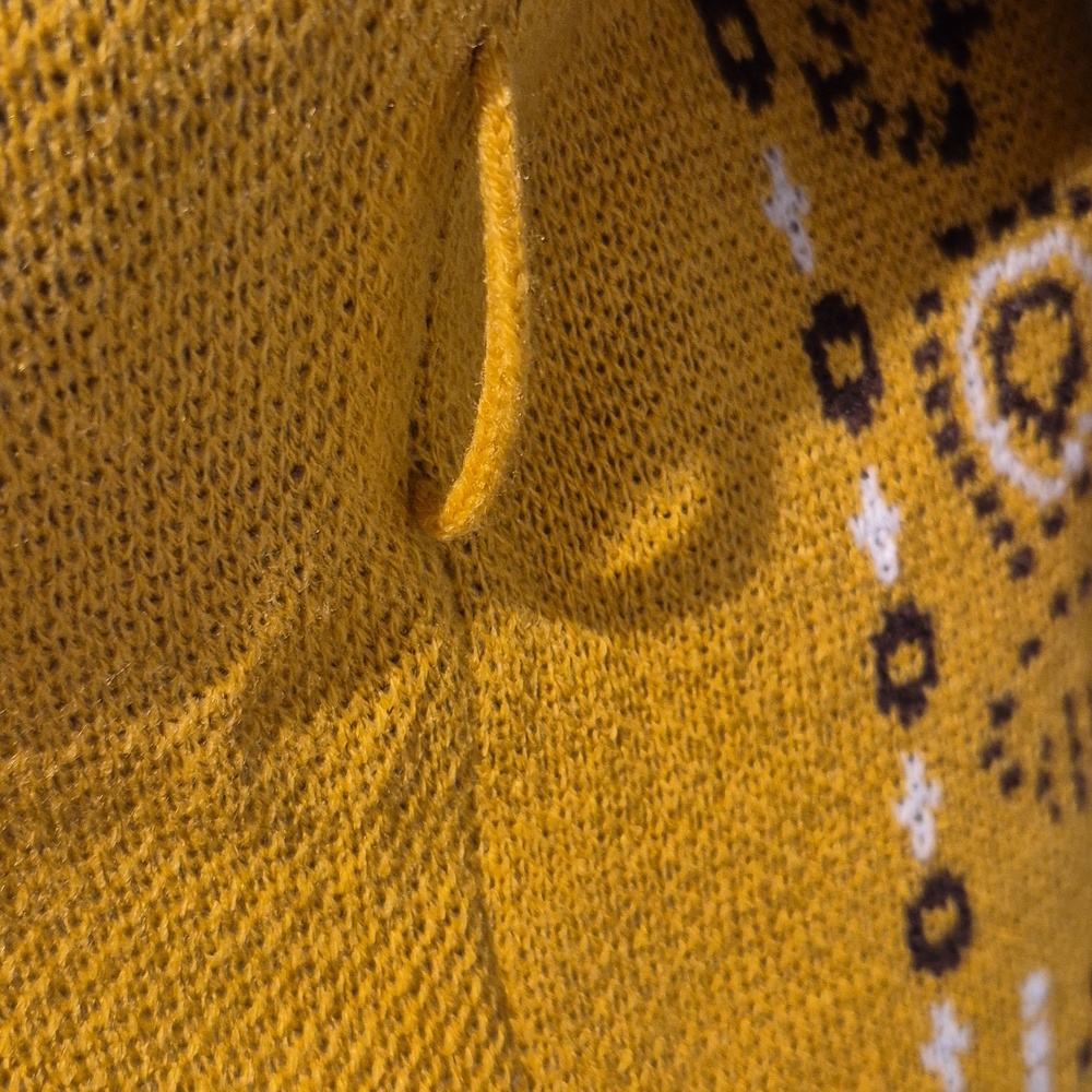 Cato Fringed Mustard Open-Front Bandana Print Knit Cardigan size XL - Picture 6 of 6
